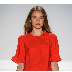 Nanette Lepore Vibrant Red Ruffle Sleeve Blouse